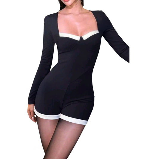 SHE fekete hosszú ujjú playsuit