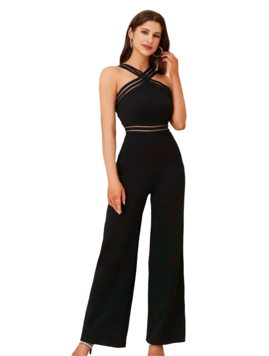 SHE fekete keresztpántos elegáns overál