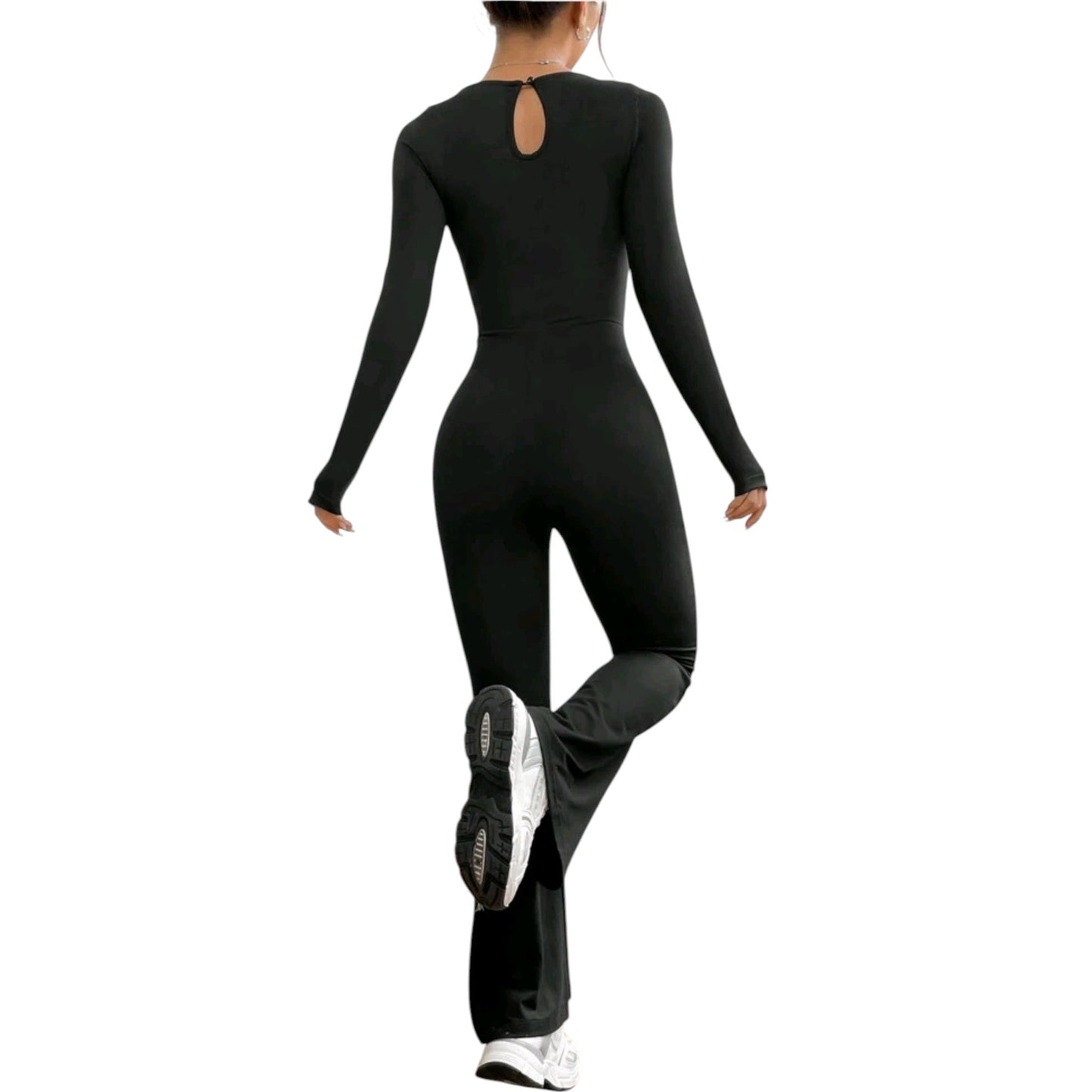 SHE fekete hosszú ujjú harangszárú jumpsuit