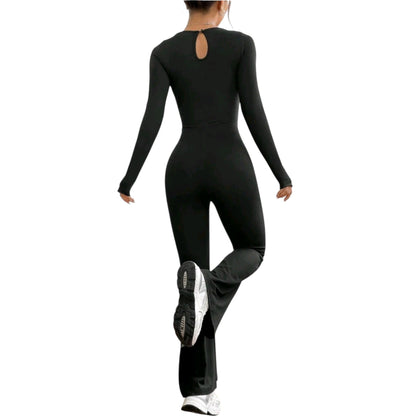 SHE fekete hosszú ujjú harangszárú jumpsuit