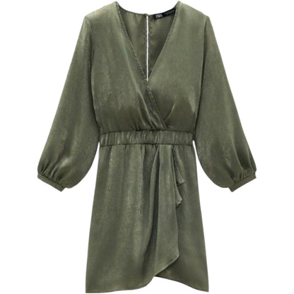 ZARA khaki selyemhatású mini ruha