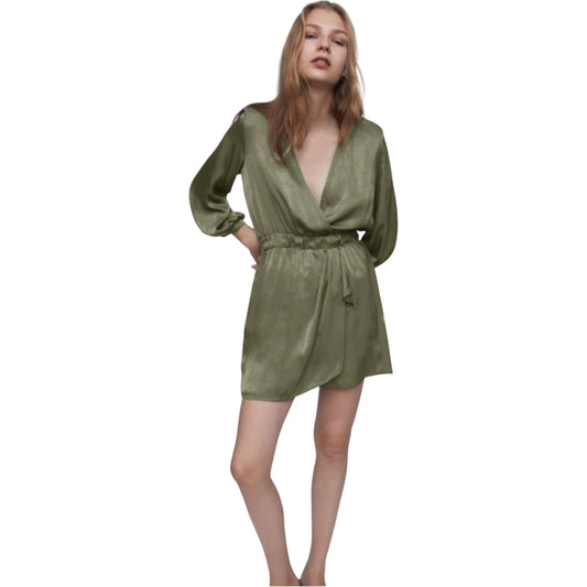 ZARA khaki selyemhatású mini ruha