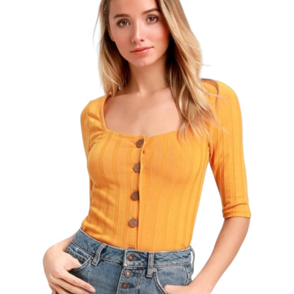 FREE PEOPLE mustár bordázott top