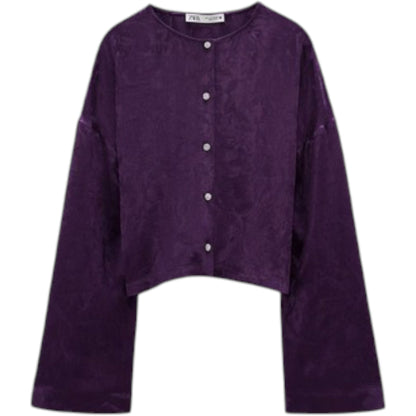 ZARA lila crop jacquard blúz