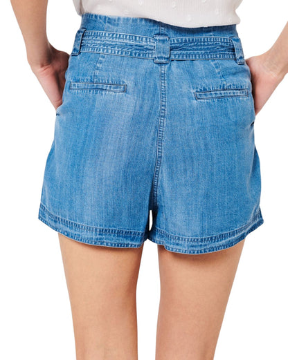 SUPERDRY kék chambray rakott megkötős derekú rövidnadrág