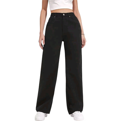 SHE fekete wide leg farmer nadrág