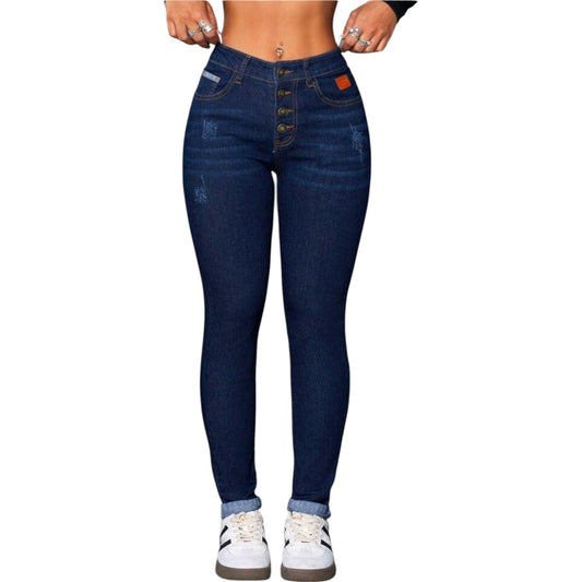 SHE sötétkék slim fit farmer nadrág