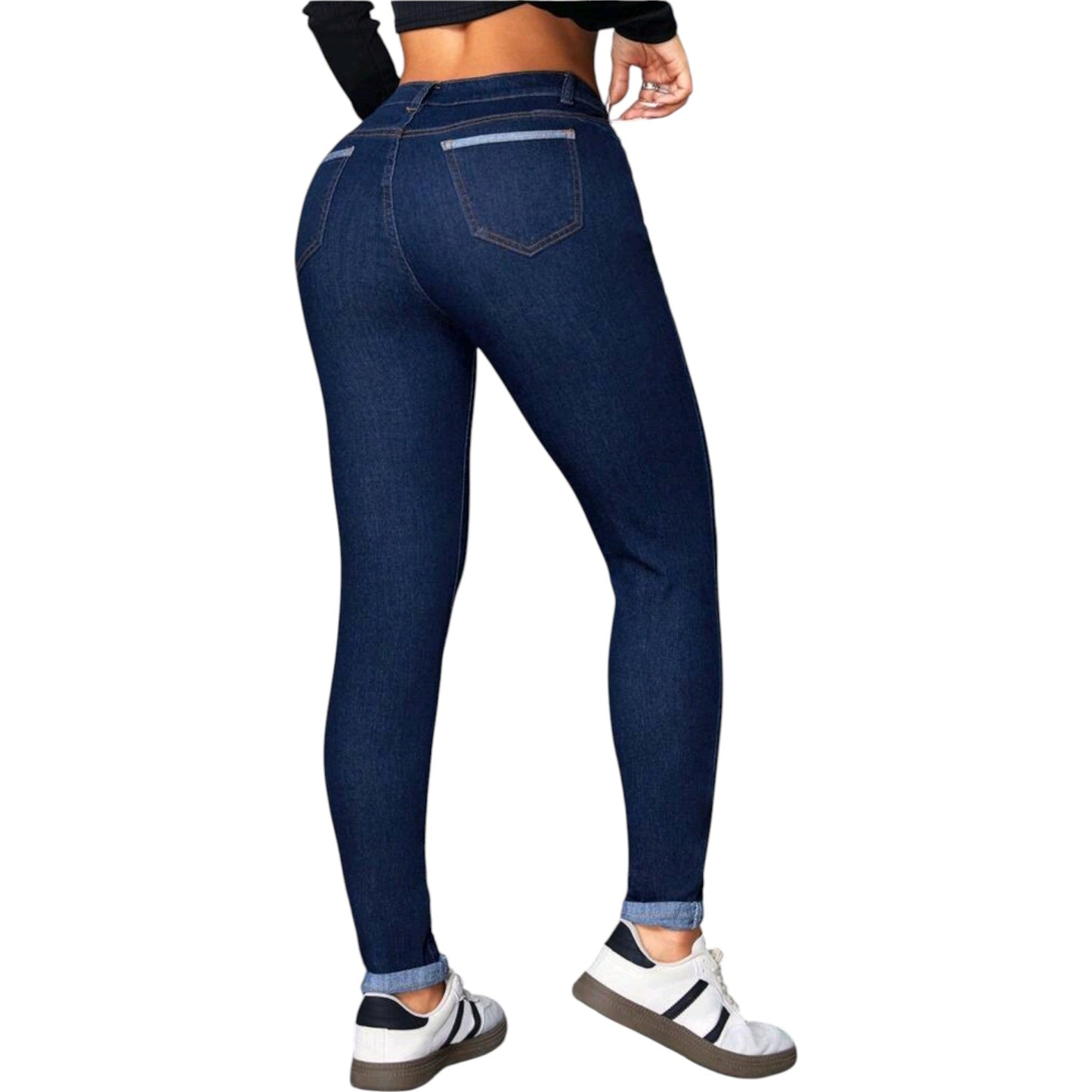 SHE sötétkék slim fit farmer nadrág