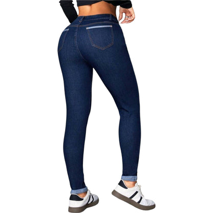 SHE sötétkék slim fit farmer nadrág