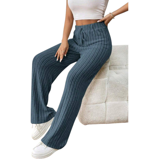 SHE kékes szürke bordázott wide leg nadrág