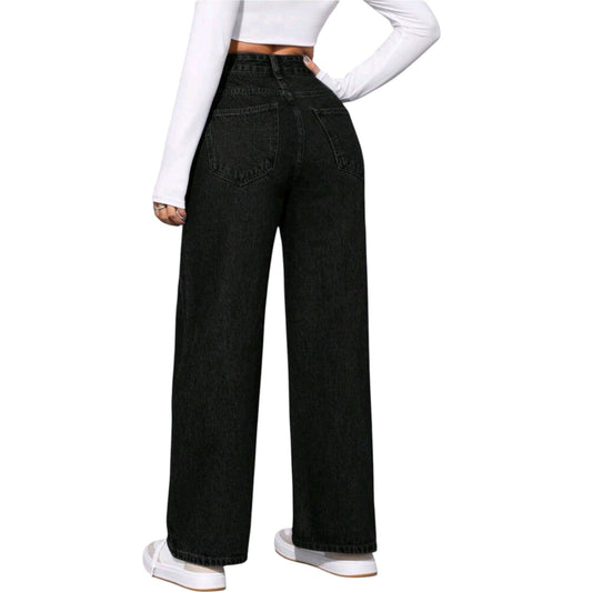 SHE fekete wide leg farmer nadrág