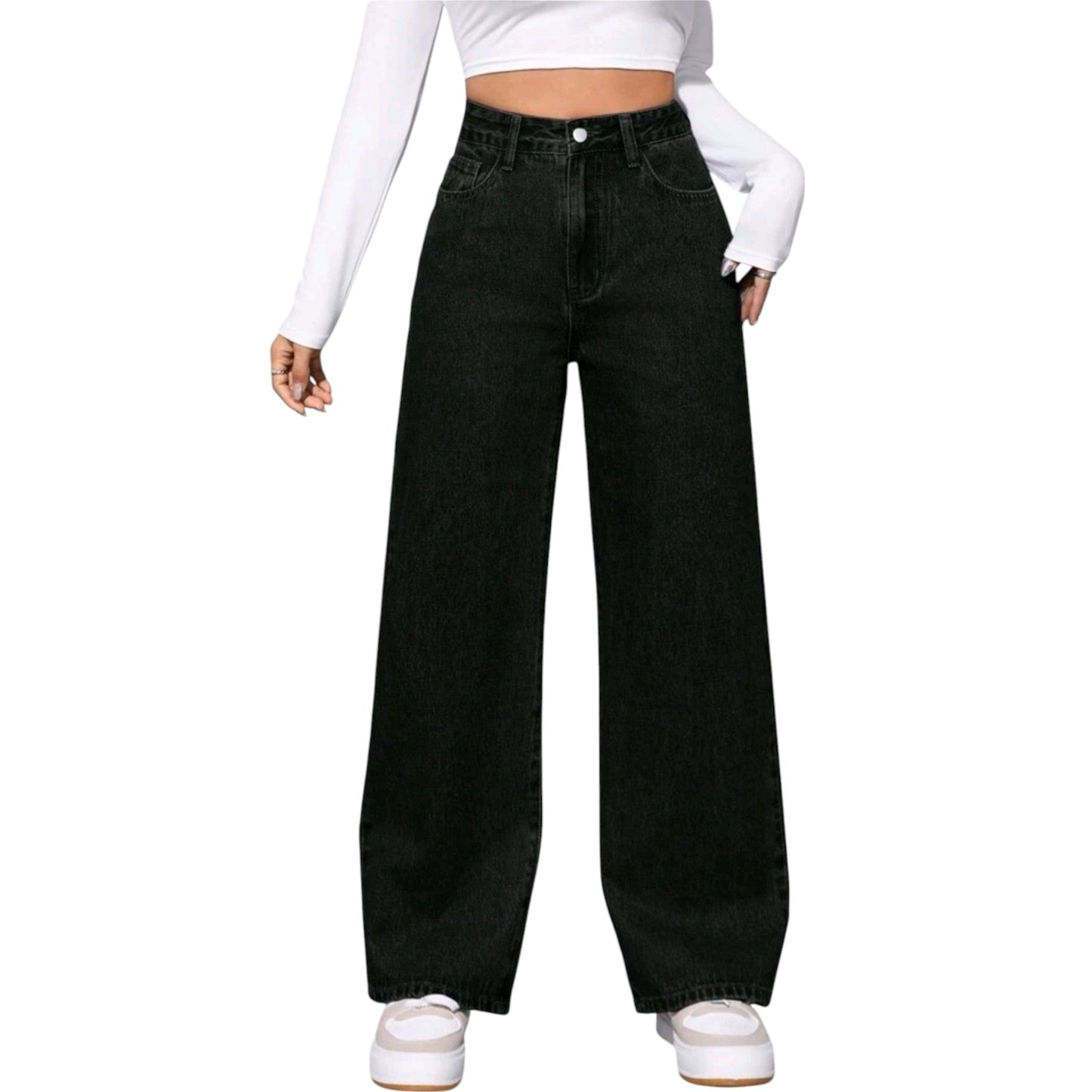 SHE fekete wide leg farmer nadrág