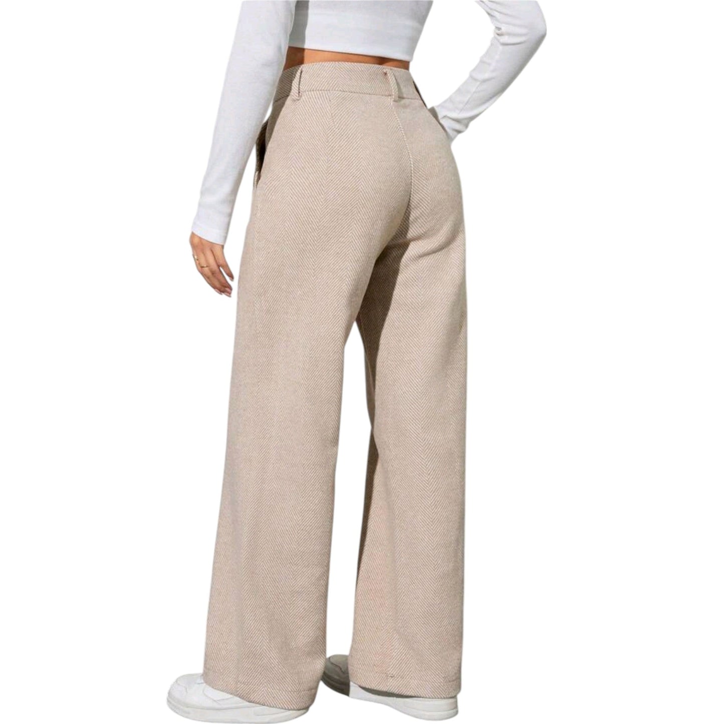 SHE bézs wide leg szövet nadrág