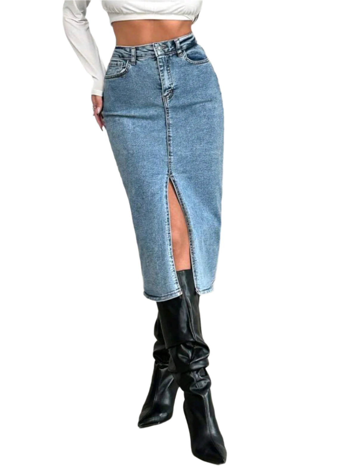 SHE világoskék sliccelt farmer szoknya