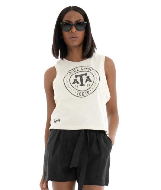 SUPERDRY törtfehér ujjatlan női crop trikó