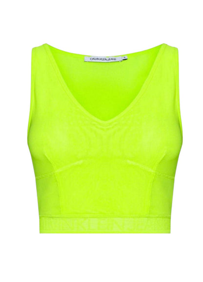 CALVIN KLEIN neonzöld hálós V-nyakú crop top