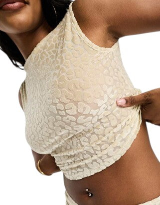 ASOS krém párducmintás áttetsző crop top