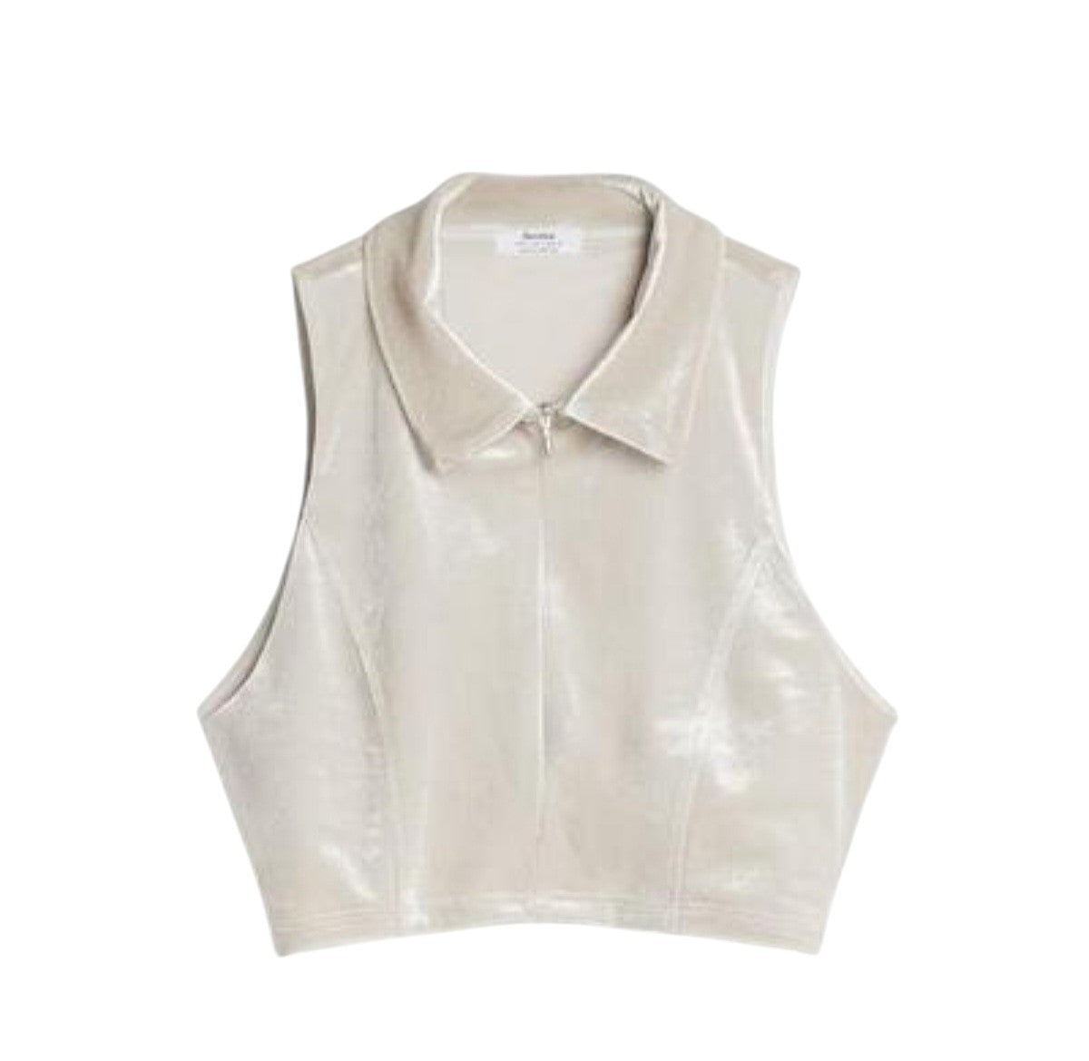 BERSHKA krém bársony cipzáras galléros crop top