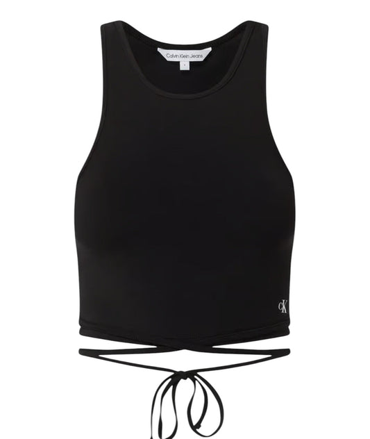CALVIN KLEIN fekete megkötős derekú crop top