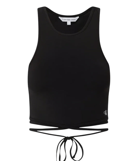 CALVIN KLEIN fekete megkötős derekú crop top