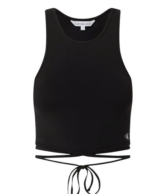 CALVIN KLEIN fekete megkötős derekú crop top
