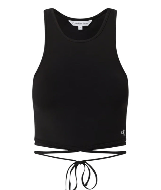 CALVIN KLEIN fekete megkötős derekú crop top