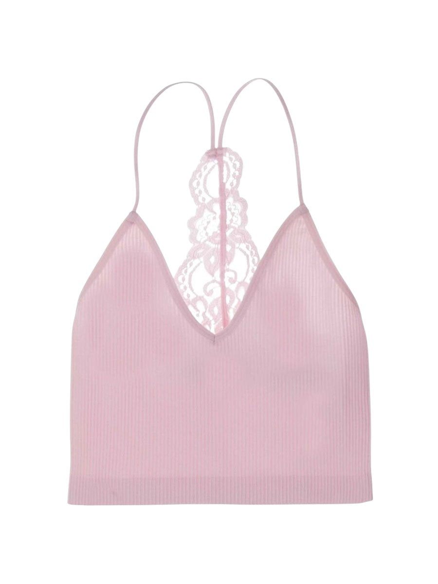 GUESS rózsaszín bordázott csipkehátú top