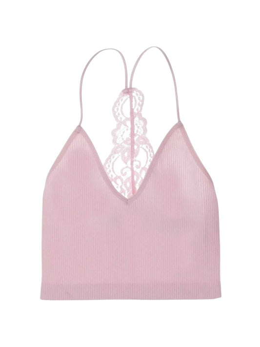 GUESS rózsaszín bordázott csipkehátú top