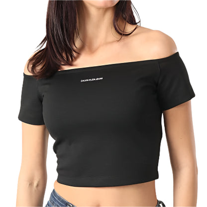 CALVIN KLEIN fekete, vállat szabadon hagyó női crop top