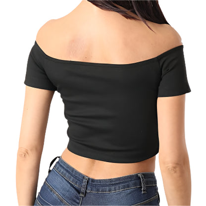 CALVIN KLEIN fekete, vállat szabadon hagyó női crop top
