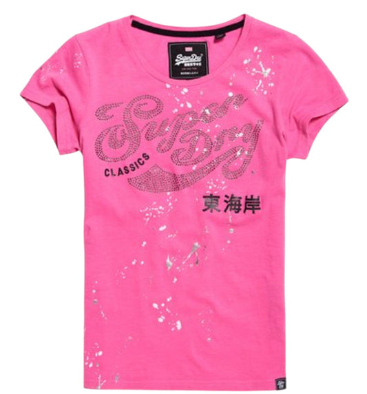 SUPERDRY pink strasszos póló