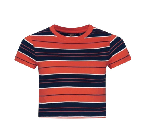 SUPERDRY narancs-kék csíkos crop top póló