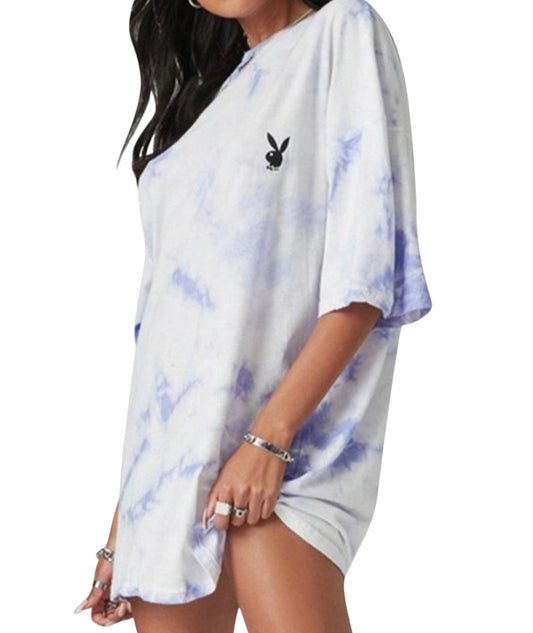 MISSGUIDED lila-fehér batikolt oversized póló
