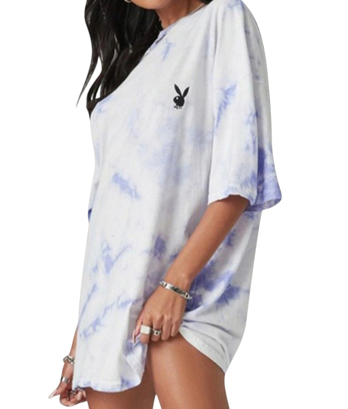 MISSGUIDED lila-fehér batikolt oversized póló