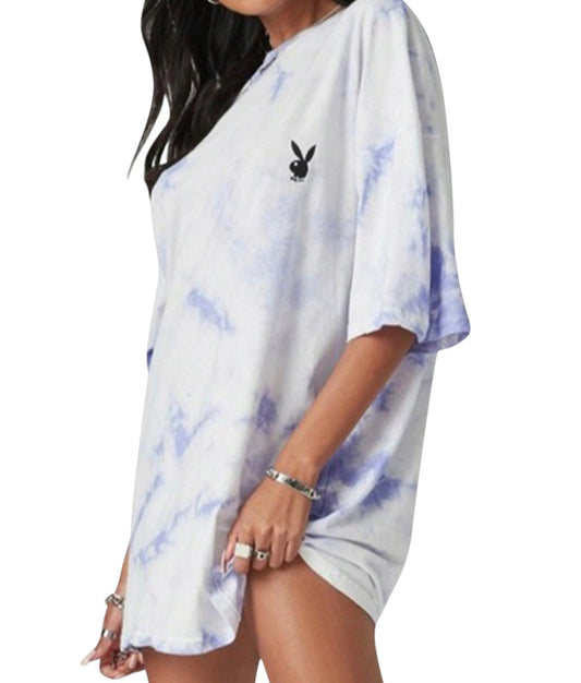 MISSGUIDED lila-fehér batikolt oversized póló