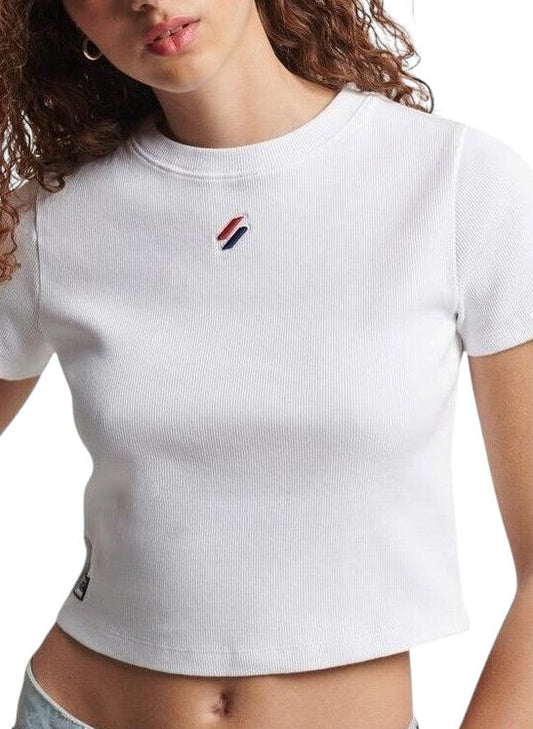 SUPERDRY fehér bordázott crop top póló