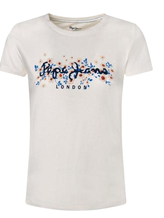PEPE JEANS krém virágos póló