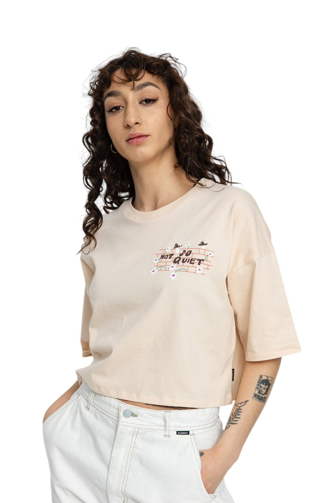 VOLCOM bézs crop top póló