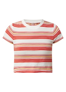 SUPERDRY Vintage Crop piros-fehér csíkos női póló
