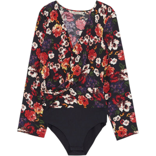 ZARA fekete virágmintás V-nyakú body