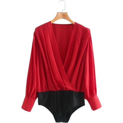 ZARA piros V-nyakú hosszú ujjú body