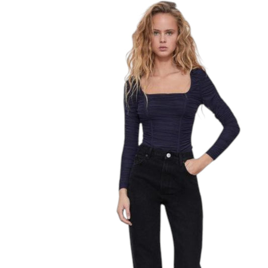 ZARA sötétkék hosszú ujjú garbó body
