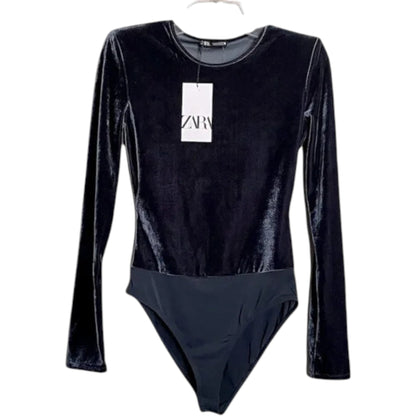 ZARA fekete bársony hosszú ujjú body