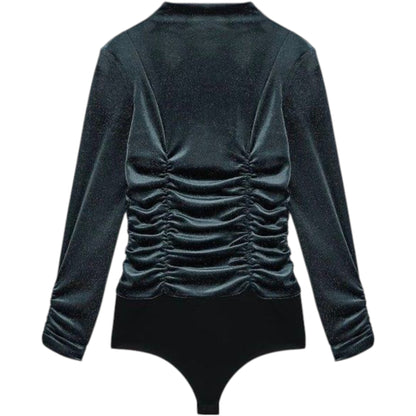 ZARA sötétzöld garbó nyakú ráncolt body