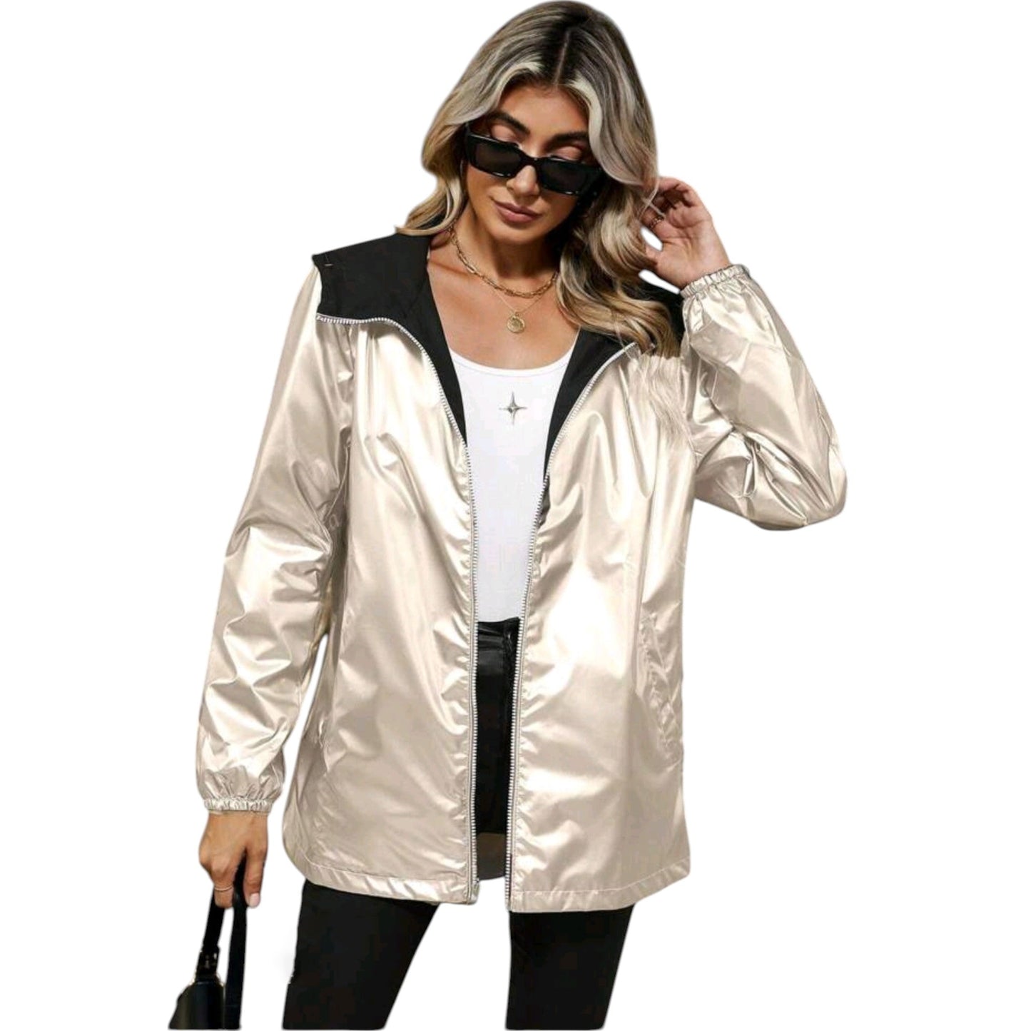 SHE bézs-fekete kifordítható kapucnis dzseki