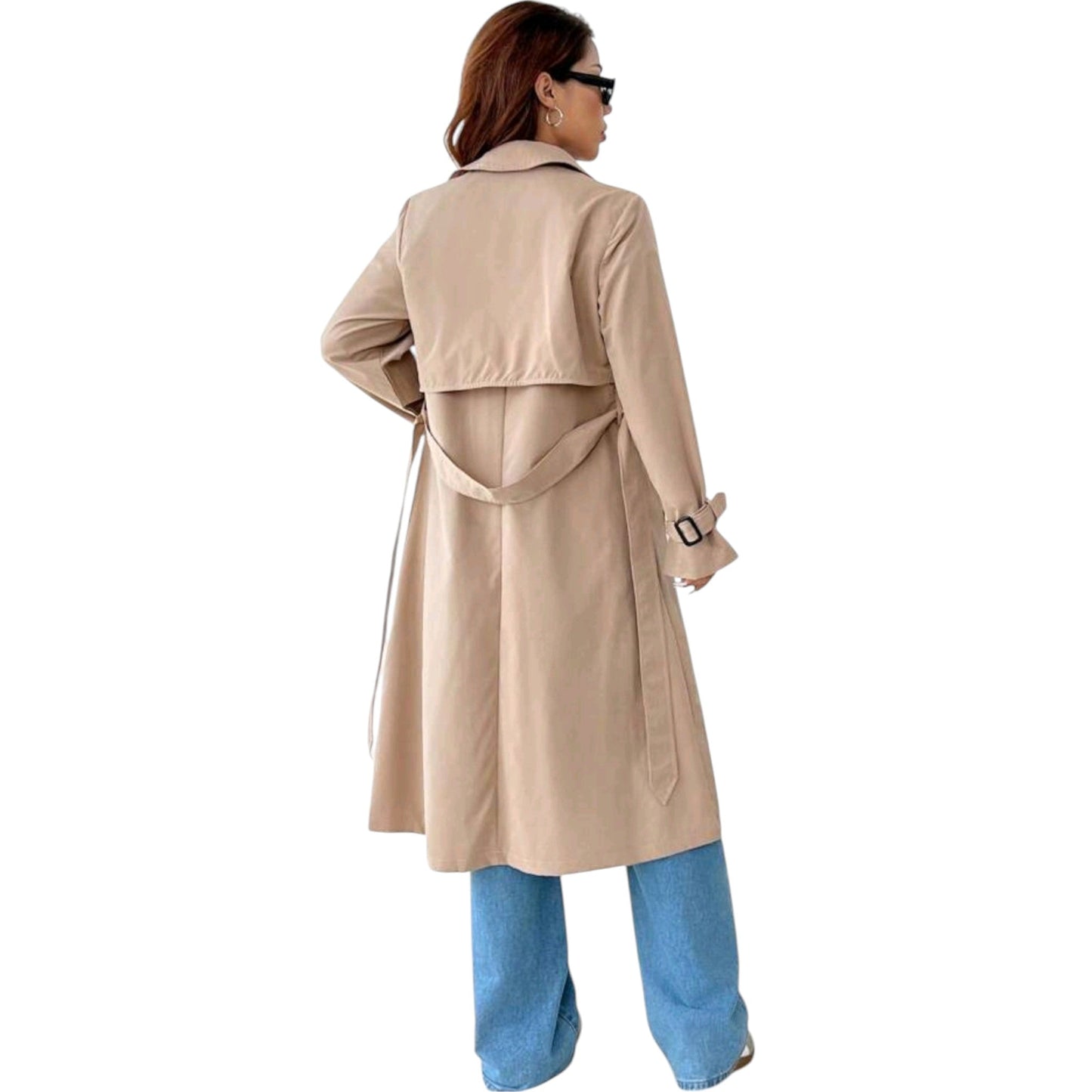 SHE bézs hosszú ballonkabát övvel