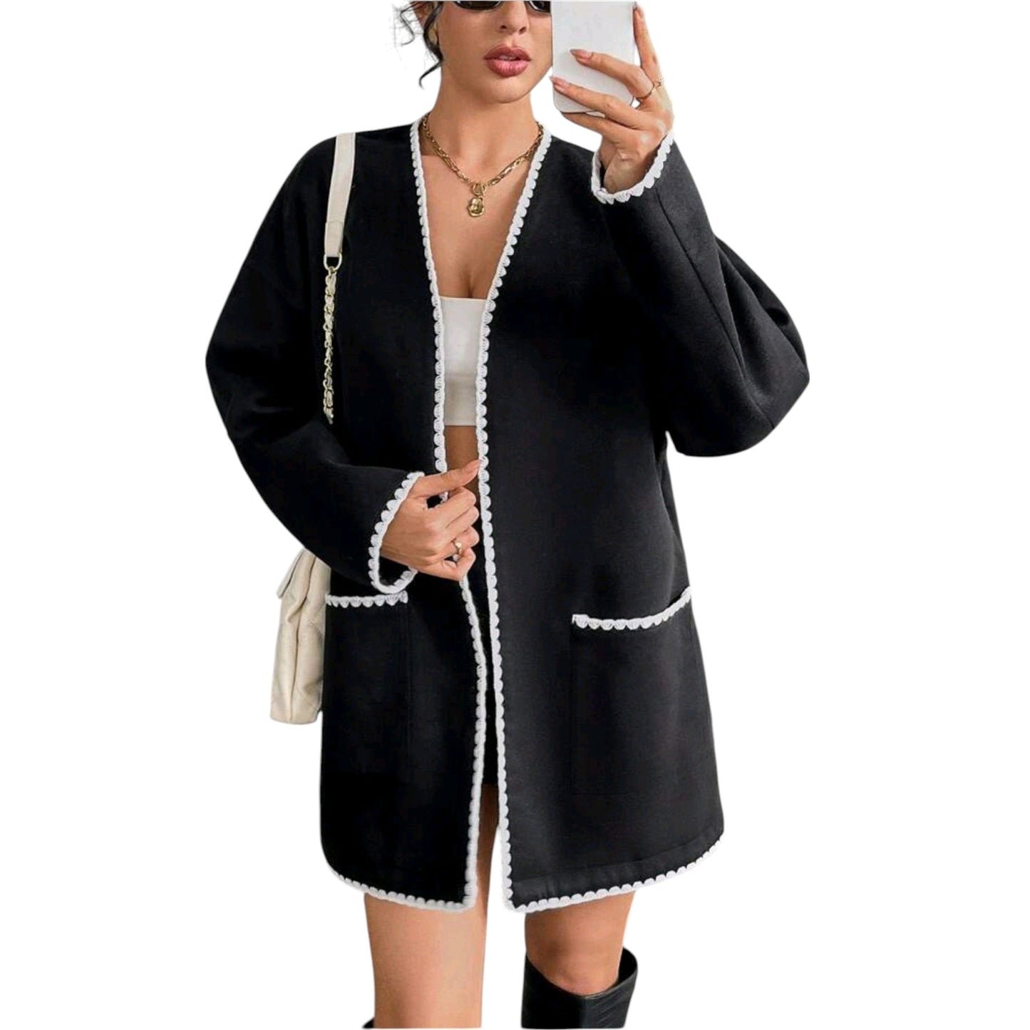 SHE fekete fehér szegélyű kabát