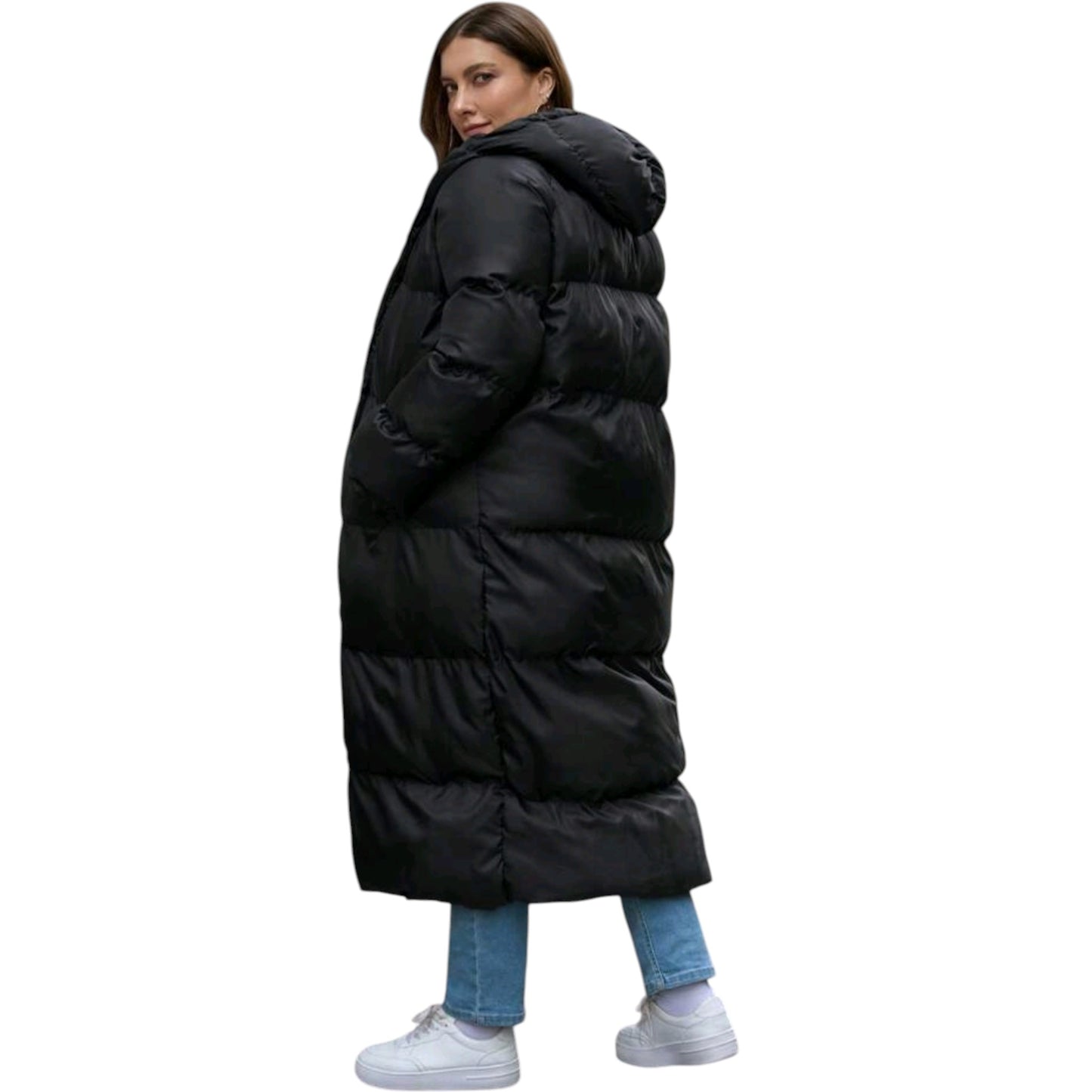 SHE fekete hosszú steppelt kabát