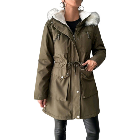 SHE khaki bélelt kapucnis parka kabát