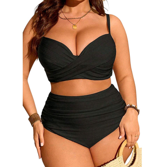 SHE fekete bordázott bikini